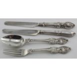 Silver three piece Christening set comprising fork ,knife & spoon - hallmarked M.H.& Co Sheffield