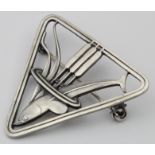 Georg Jensen sterling silver triangular dolphin & bullrushes brooch (no. 257), 41mm x 38mm approx.