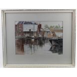 R. Atkinson, Watercolour, depicting an East Anglian harbour scene, signed by artist to lower margin,