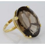 18ct Gold Large Smoky Quartz Ring size N weight 13.1g