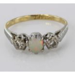 18ct Gold and Platinum Opal and Diamond Ring size I weight 2.2g