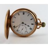 Gents 9ct cased half hunter pocket watch. Hallmarked Chester 1924. The white dial with black roman