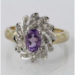 9ct Gold Amethyst and Diamond Ring size M weight 4.3g