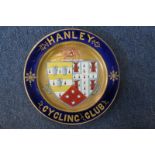 Hanley Cycling Club plate, gilt and cobalt blue decoration with club armorial to centre, circa