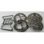 Buckles. Three pairs of Georgian shoe buckles, comprising one white metal pair and two pairs of