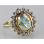 9ct Gold Mystic Topaz and CZ Ring size N weight 3.6g