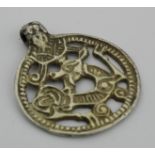 Viking circa 900 AD gilded silver open work pendant depicting dragon Fafnir, 35mm