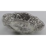 German silver fancy cherub dish, looks late Victorian. Marked with a half moon mark + 800 (has one