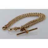9ct gold "T" bar pocket watch chain. Approx weight 27.3g