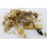 Quantity of assorted mixed carat scrap gold to include wedding bands, some watch and bracelet links.