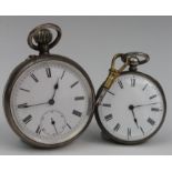 Two silver open face pocket watches, one stamped inside rear cover '.935', the other 'Warranted Coin