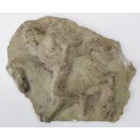 Ancient (?) stone fragment, with carved depiction of a Roman soldier on horseback, 17cm x 14cm