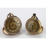 Two ladies 14ct cased fob watches. 34mm & 30mm dia respectively