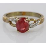 9ct Gold Ring with Mexican Fire Opal and CZ size O weight 2.9g