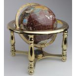 Lapis globe, inlaid with gem stones, on a brass frame (with compass), diameter 23cm approx.