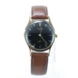 Gents 9ct gold cased Bentima *Star* wristwatch, the black dial with gilt baton markers and