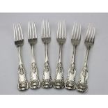 Six King's pattern silver dessert forks William IV (4) and Victoria (2) hallmarked for William