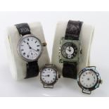 Mixed lot of four wristwatches, two silver and two base metal (one of the silver watches is