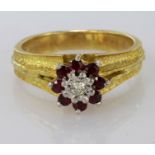 18ct Gold Ruby and Diamond Ring size P weight 6.7g