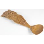 Welsh love spoon, ornately carved handle, carved to reverse 'Margaret Ruby Murray, Born 7-10-1893,