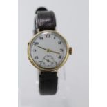 Gents 19ct cased wristwatch, import marks for Glasgow 1924, watch working when catalogued