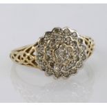 9ct Gold Diamond Cluster Ring size P weight 2.4g