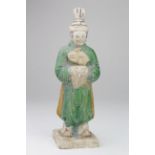 Chinese ming dynasty circa 1368-1644AD green blue glazed attendant holding zodiac animal, 190mm