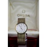 Gents 9ct Gold Omega De Ville wristwatch on an Omega 9ct Gold mesh strap. Purchased 21/11/1975.