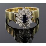 18ct Gold Ring set with Sapphire and Diamonds size P weight 5.9g