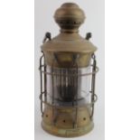 Large brass naval anchor lamp / lantern with clear lens, plaque at base reads 'MFRD, by Perkins