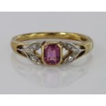 18ct Gold Pink Tourmaline and Diamond Ring size J weight 2.4g