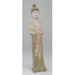 Chinese tang dynasty circa 618-906AD terracotta attendant figurine, 220mm