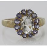 9ct Gold Ring with White Sapphire and Tanzanite size O weight 2.9g