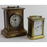 Brass five glass carriage clock, white enamel dial with Roman numerals, height 10.5cm appprox.,