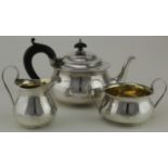 Silver three piece tea set, hallmarked Birmingham 1922. Total weight approx 14.1oz