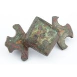 Roman circa 300 AD bronze palte brooch with enamel and gold inlay, 55mm