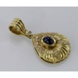18ct yellow gold pendant set with sapphire and diamonds, weight 9.2g