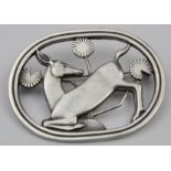 Georg Jensen sterling silver oval kneeling deer brooch (no. 276), 34mm x 44mm approx.