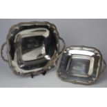 Woodbridge & Debenham interest. Two large silver double handled serving trays, hallmarked 'IET (John