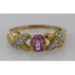 9ct Gold Pink and White Sapphire Ring size O weight 2.9g