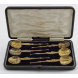 Unusual boxed set of six silver gilt George V Coronation Anointing teaspoons - hallmarked CS-FS (