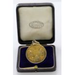 Yellow metal cycling medal 'North Road Cycling Club 1885', tests as 18ct Gold, made by Pinches