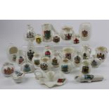 Crested china. A collection of twenty-six pieces of crested china, including Goss