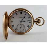 Gents 9ct cased full hunter pocket watch by Benson. Hallmarked Birmingham 1929. The white dial
