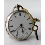 Gents Silver open face pocket watch. Hallmarked London 1880. The white dial with roman numerals