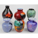 Vases. A collection of six small vases, including four Poole vases, one designed by Zdenka Ralph,
