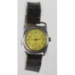 J.W. Benson silver 1930's wristwatch (not working) date scratched on back August 1938 (strap broken)