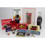 Coca Cola interest. A collection of Coca Cola branded items, including Vendo Coca Cola radio, bottle