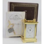 Brass five glass carriage clock by Matthew Norman, height 80mm approx., contained in original