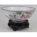 Chinese enamel bowl, circa late 19th to early 20th Century, depicting figures and animals in a